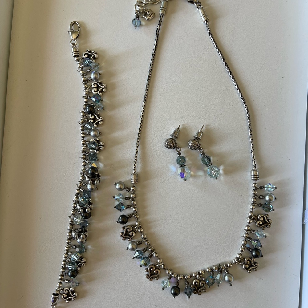 3pc Brighton Set, Silver and Blue, Necklace, Bracelet and Earrings